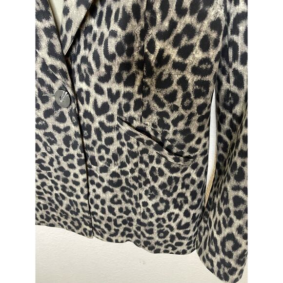 Cabi Leopard Print Gray & Black Ponte Knit Jungle Jacket One Button Blazer sz 4 - Picture 5 of 8